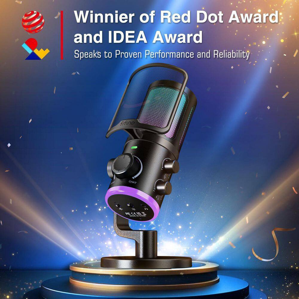 Gaming PC Microphone, USB Streaming Microphone with Game Chat Balance, Computer