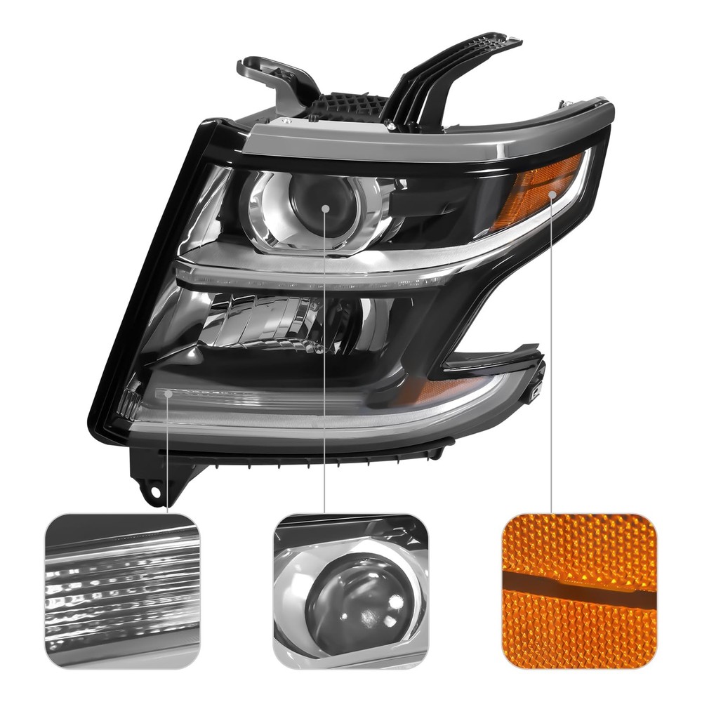 Front Halogen Projector Headlights Replacement Set for 2015-2017 Tahoe Suburban