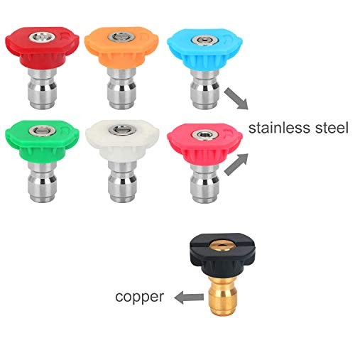Pressure Washer Nozzle Set - 5 Degrees Nozzle, 2 Storie Nozzle, 7 Pack, 1/4"