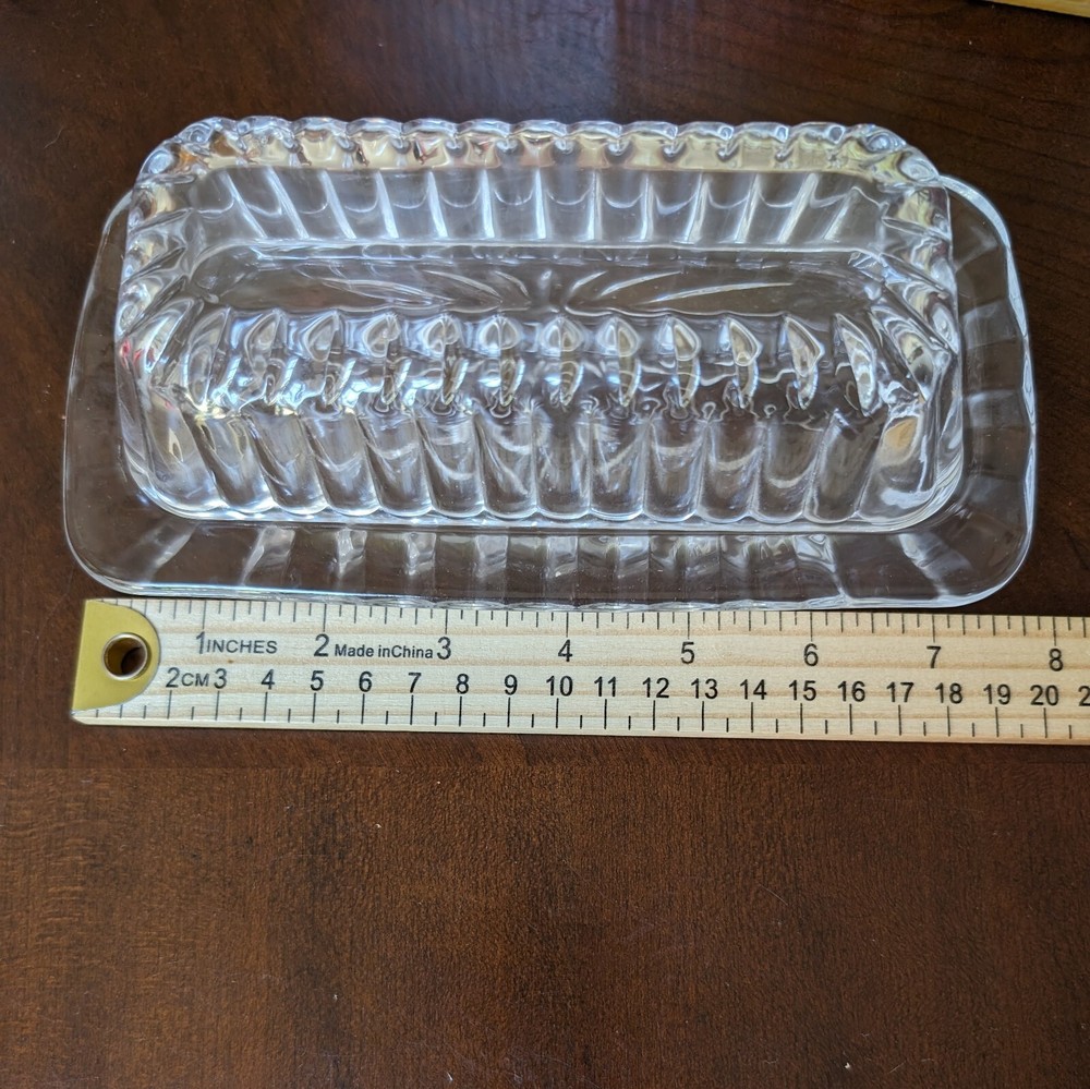 Circleware HOST 2pc Butter Cheese Covered Dish Clear Embossed Glass EUC 8" x 4"