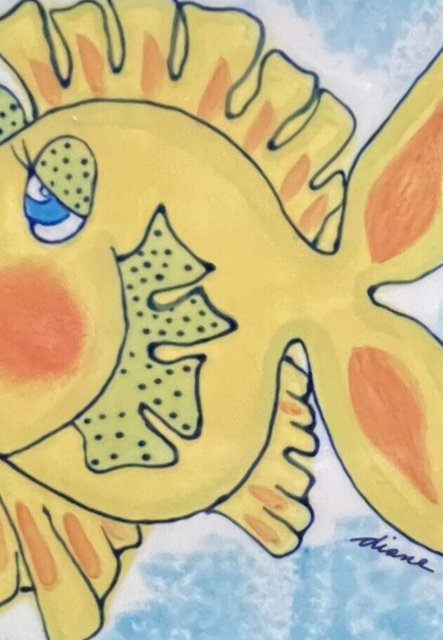 Diane Artware Ceramic Yellow Fish 6x6 Wall Tile Trivet