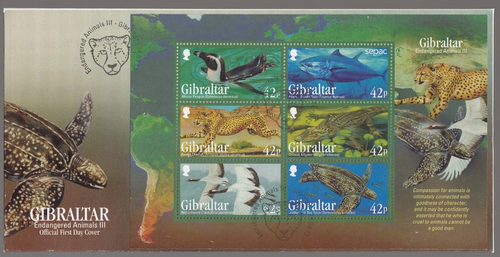 Gibraltar 2013 FDC MS Endangered Animals