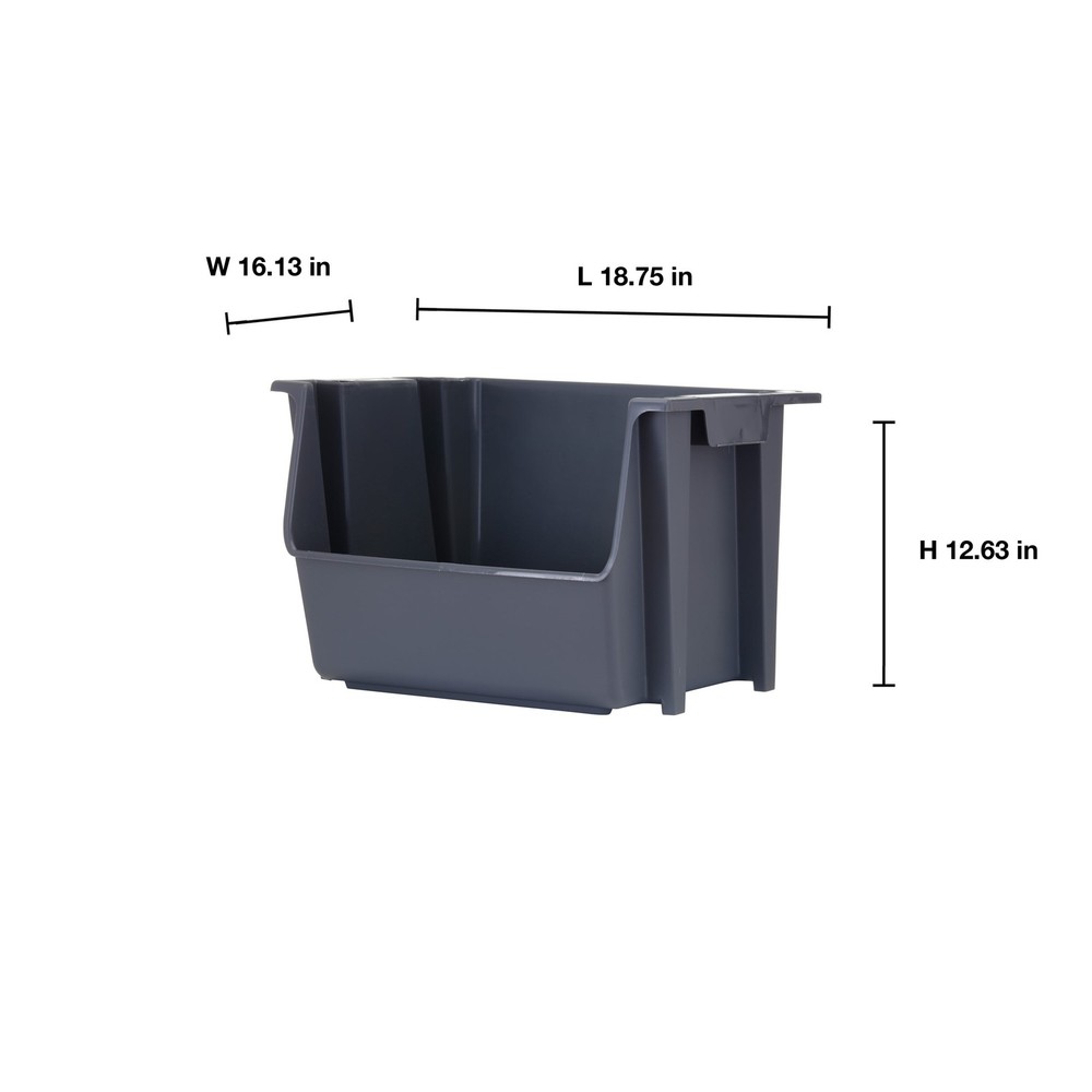 Mighty Tuff Large Gray Plastic Bin – Nesting Stack Storage, Durable All-Purpose