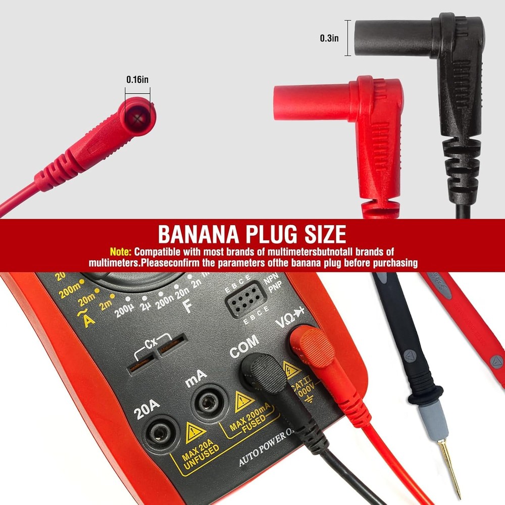 Professional Multimeter Test Leads Kit,Extra-Long Soft Silicone Meter Red