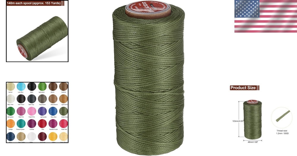 High Strength Waxed Thread 153 Yards Grass Green for Leatherwork Projects