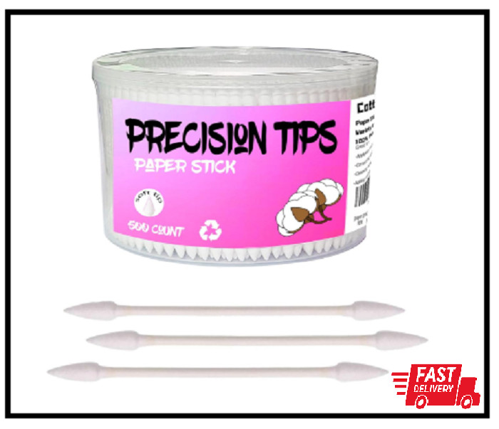 Pointed Tip Cotton Swabs: 500 Count, Double Precision Tips, Paper Stick