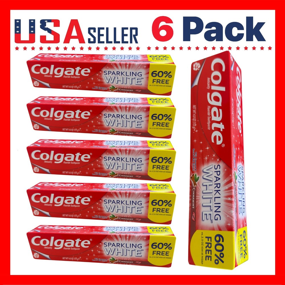 Colgate Sparkling White CinnaMint x [6 Pack] Gel Toothpaste 4.0 oz. Anticavity