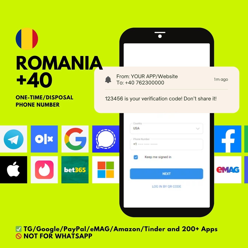 Romania +40 One-Time Number for SMS Verification Code, OTP, 2FA, No SIM Needed