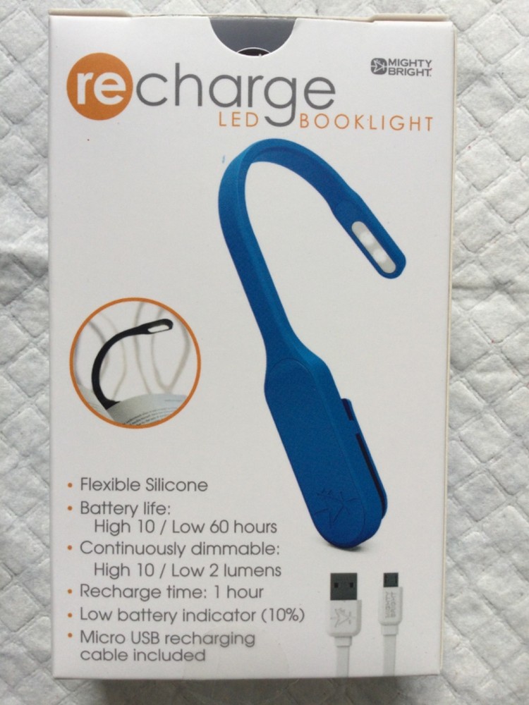 MIGHTY BRIGHT 2 LED RECHARGEABLE BOOK LIGHT NEW BLUE