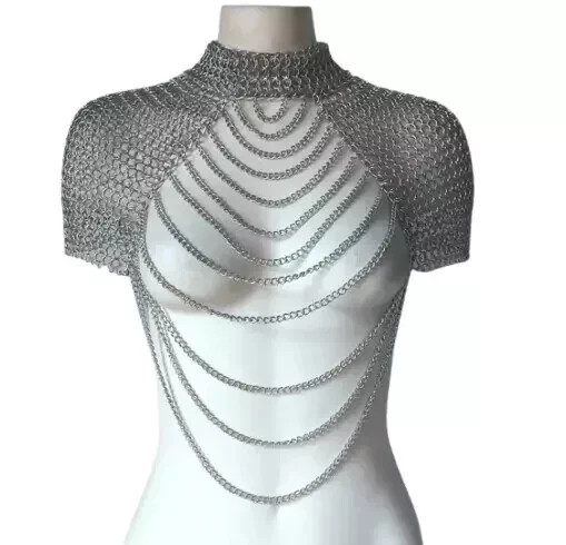 Medieval Chainmail Collar Shoulder Armor Adjustable Chainmail Chain Layered