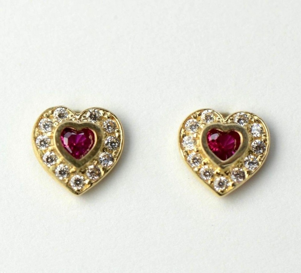 14k Solid White Gold Halo Heart Stud Earrings