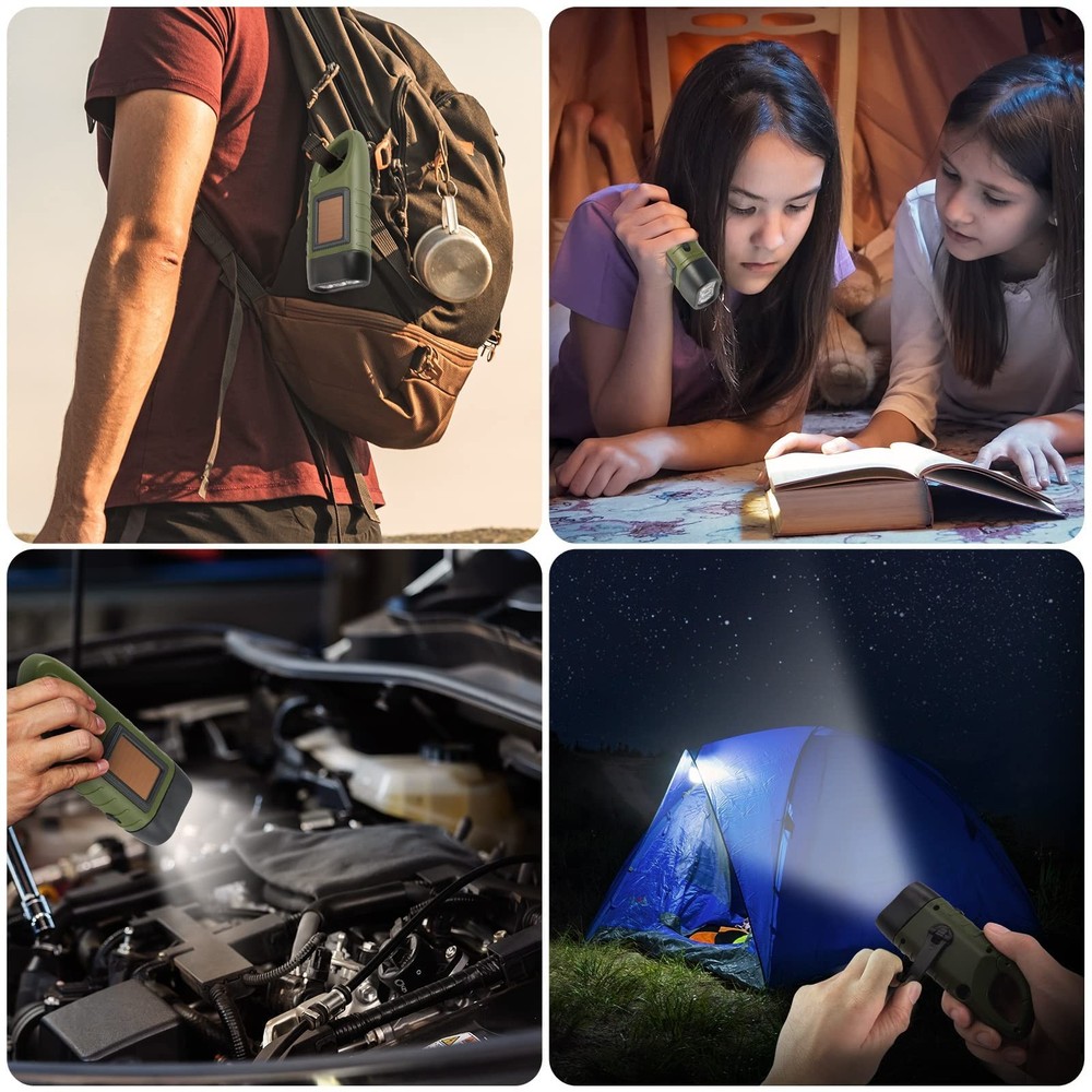 2-Pack Hand Crank Solar Powered Flashlight, Rechargeable Survival Flashlight,...