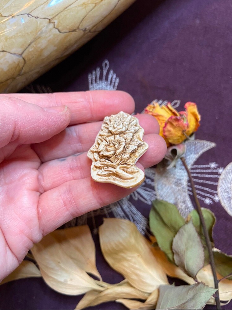 Bovine Bone Rose Carving, Ethically Sourced Cow Bone