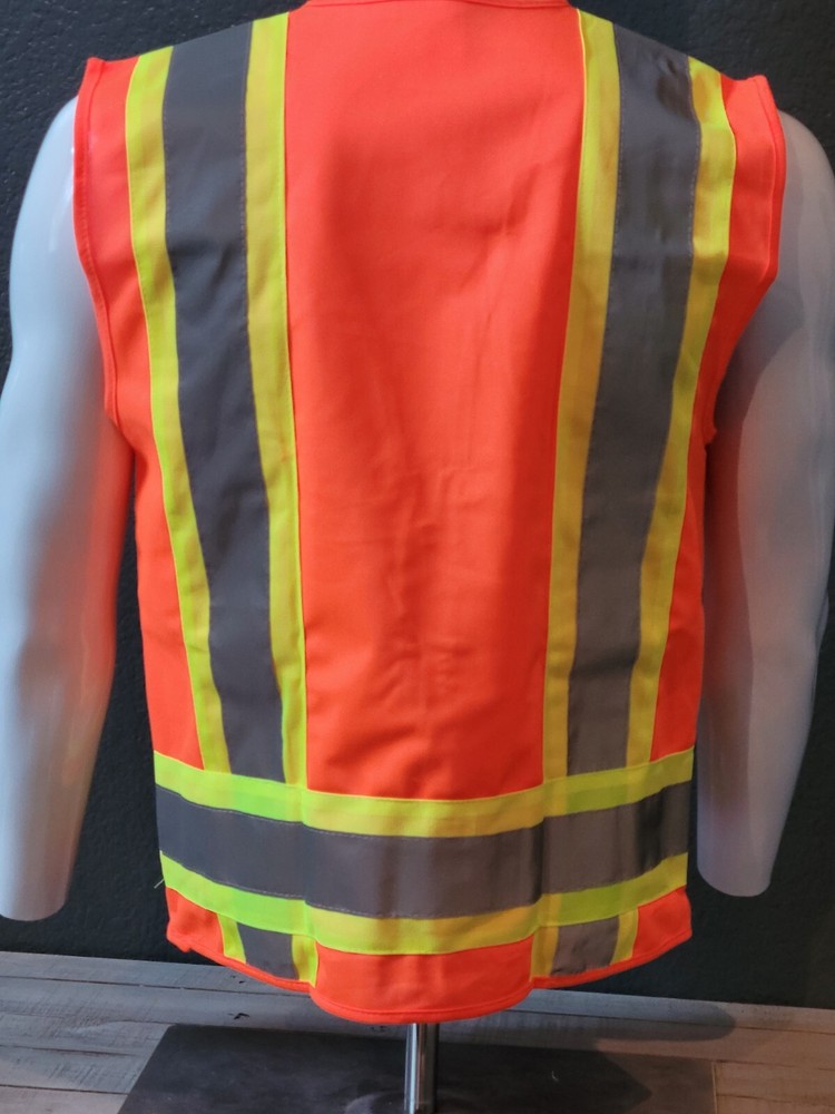 High visibility orange Two Tone Safety Vest Solid Fabric.