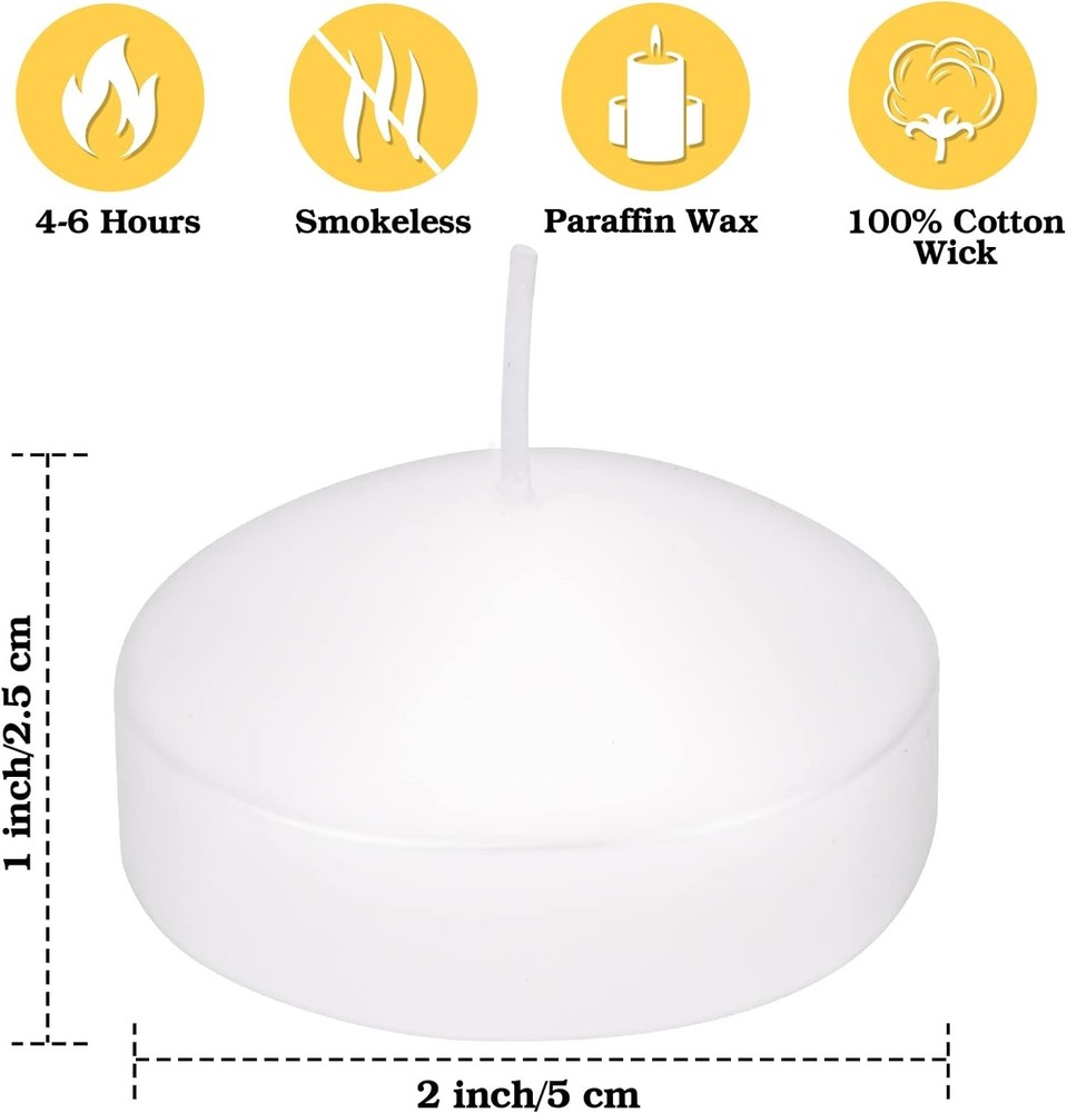 Floating Candles 24 Pack, 2 Inch Long Lasting Small Unscented 2", White