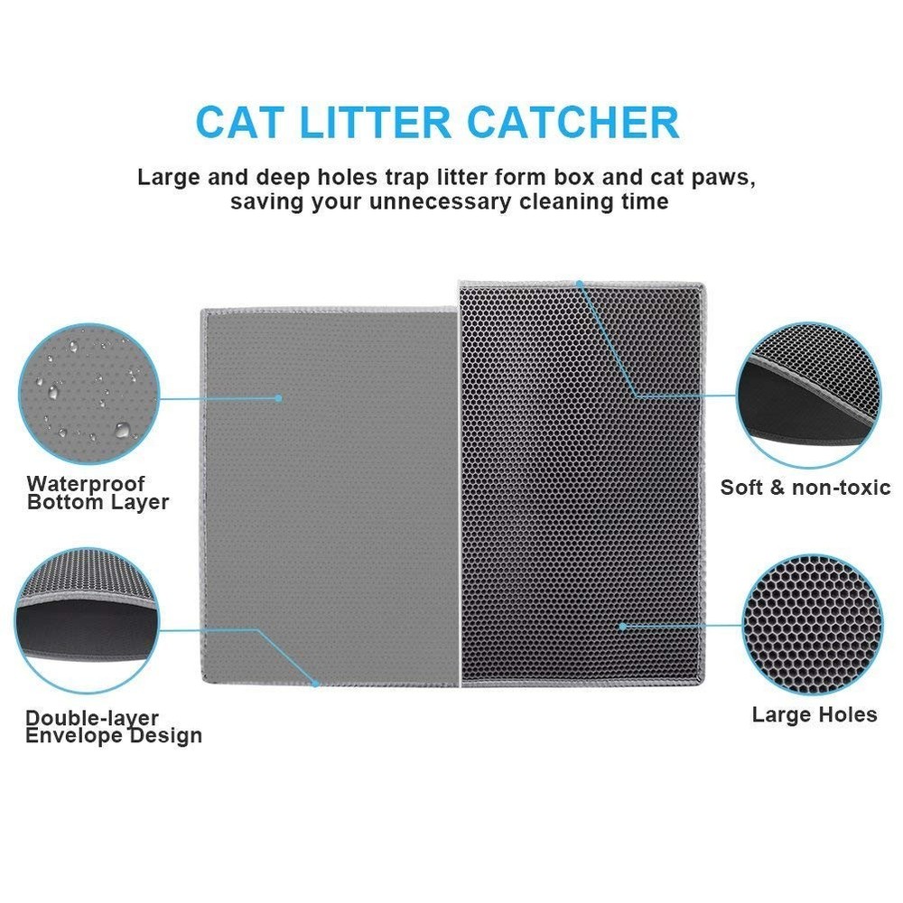 Cat Litter Mat Double Layer Waterproof Urine Proof Trapping Mat 1 Pack Gray, ...