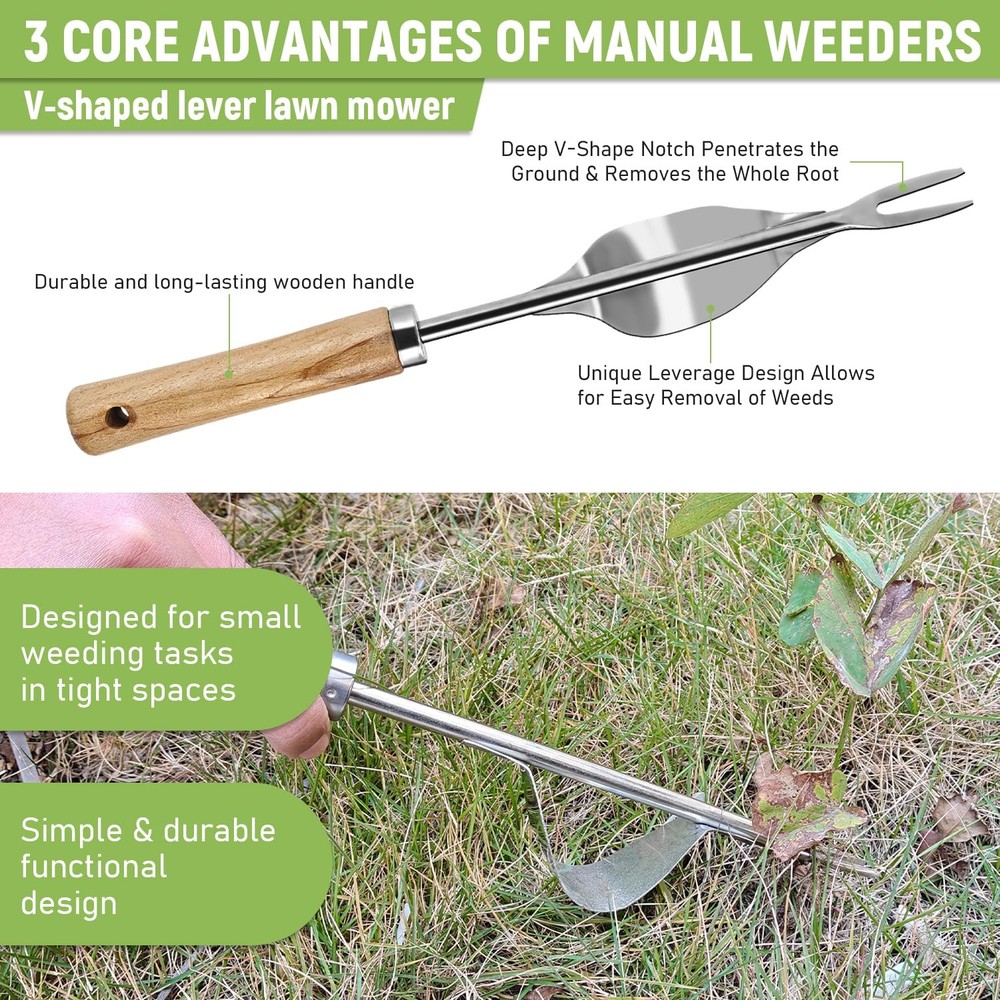 3 Pcs Set Weed Puller Tool,Hand Weeder Tool,4Teeth Uprooting Weeding Tool, Cr...