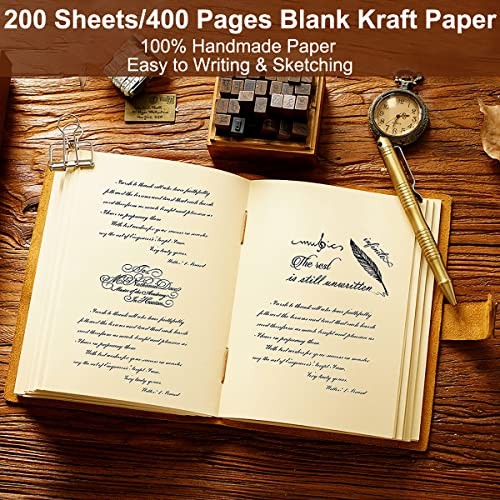 Leather Journal Notebook, 200 Sheets(400Pages) Kraft Brown Embossed leather