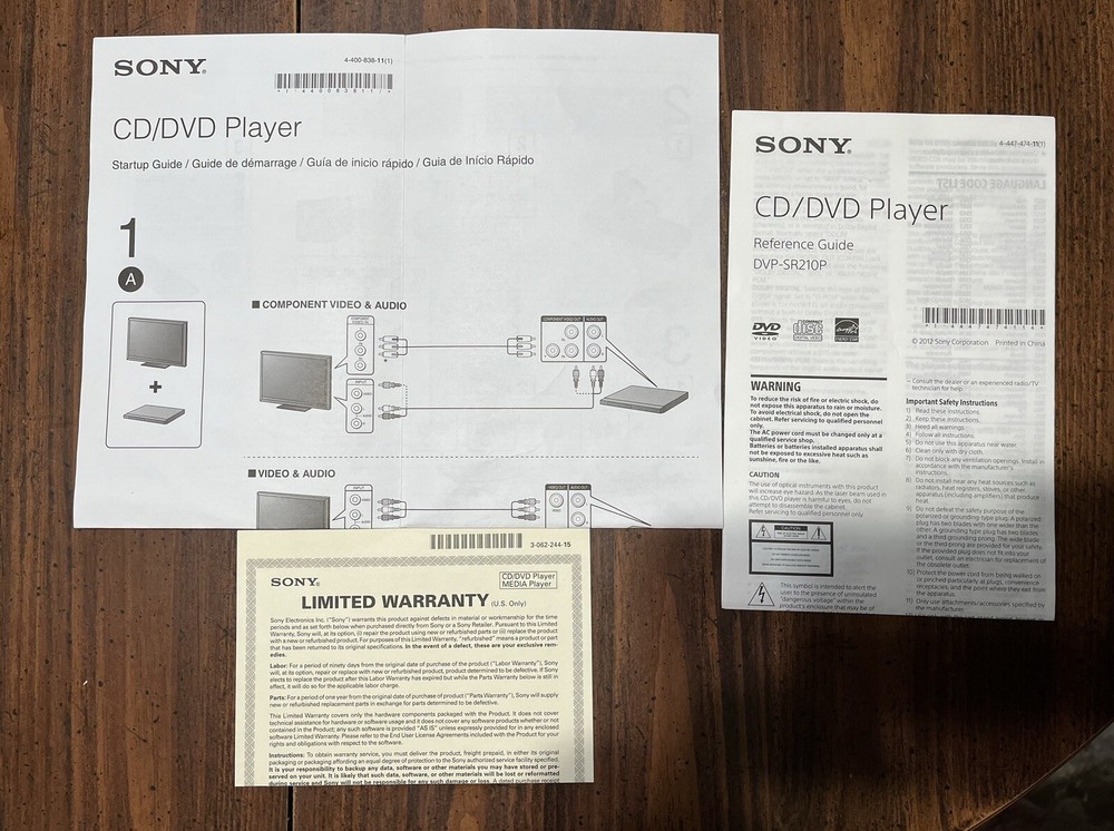Sony CD/DVD Player DVP-SR210P with remote leads & hookup instructions tested S2
