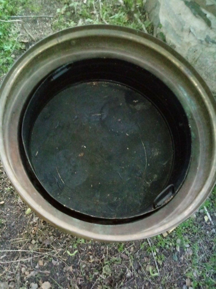 HUGE COPPER BRASS PLANTER POT STAND HANDLES INSERT COFFEE TABLE BASE