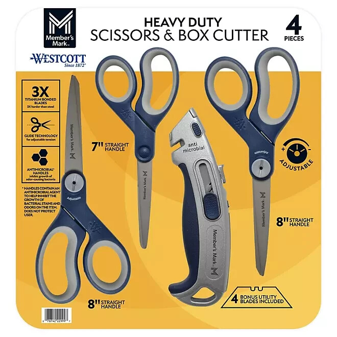 Member's Mark Anti-Microbial Scissors with Box Cutter – Safe & Versatile Tool