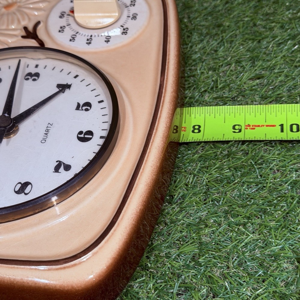 Vintage Retro Beige Flowered Ceramic German Kitchen Wall Clock/Timer/Working