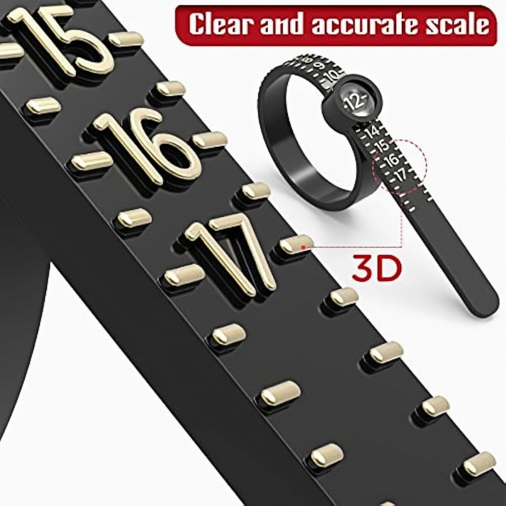 2 Pcs Ring Sizer Measuring Tool, Reusable Finger Size Ruler with black, white