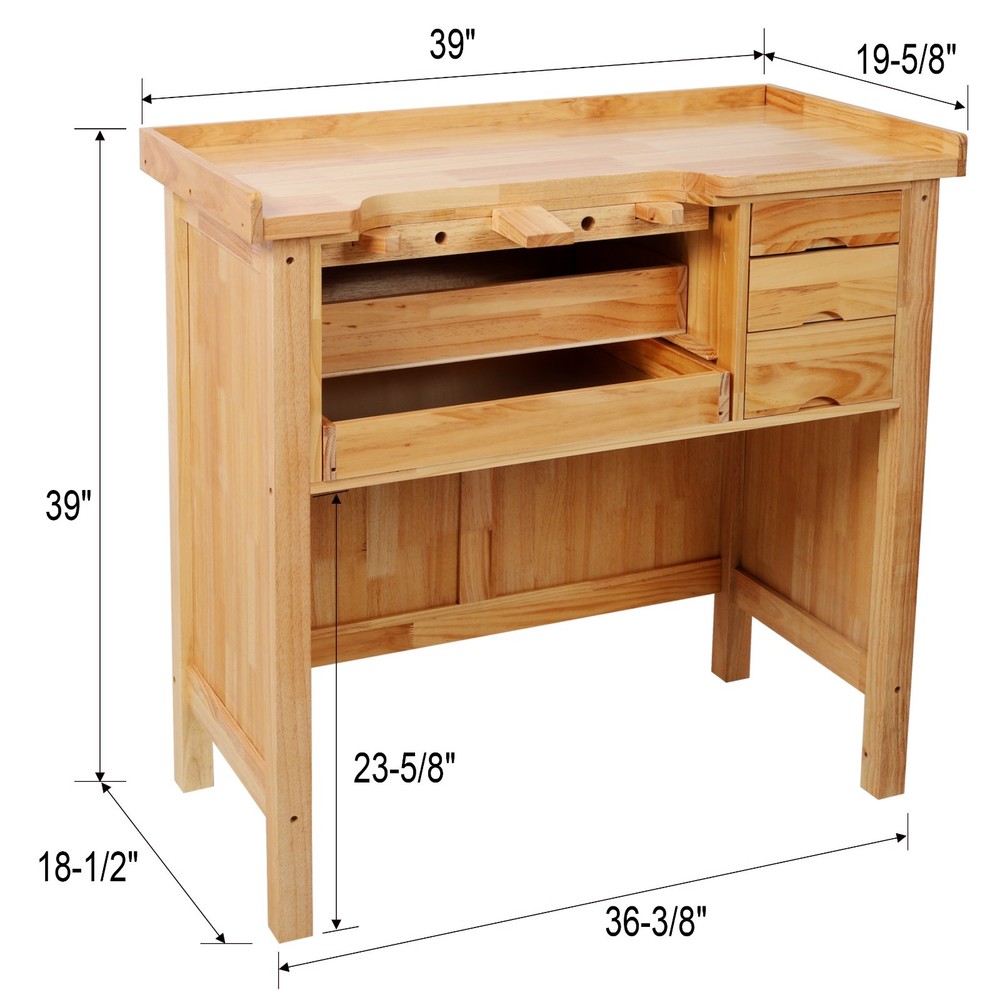 Sturdy Solid Wood Workbench for Jewelry Making with Practical Drawers