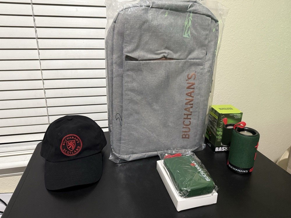 Buchanan’s Bundle. Backpack+Bluetooth Speaker+Cap & Stainless steel Flask. New.