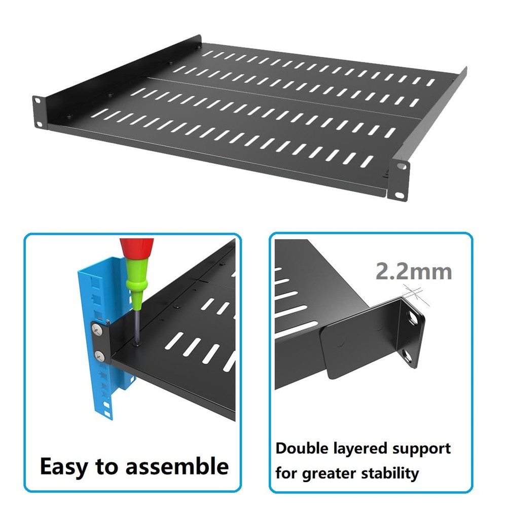 1U Server Rack Shelf, Universal Vented Rack Mount Cantilever Tray Deep Adjust...