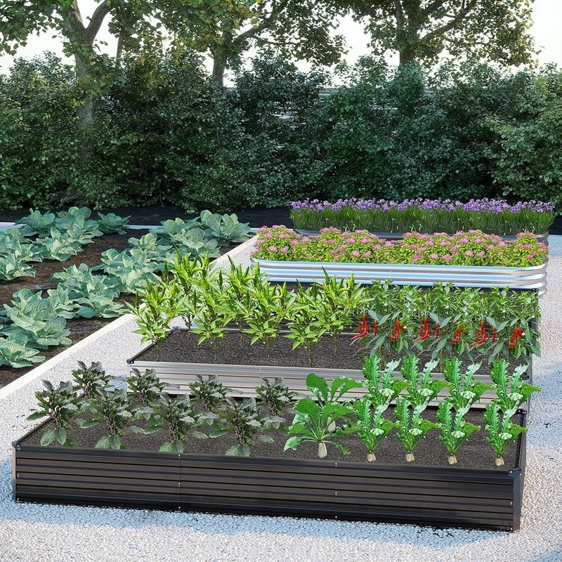 2PCS 12x4x1FT Galvanized Raised Garden Bed Kit Vegetable Boxes-Rectangle Box