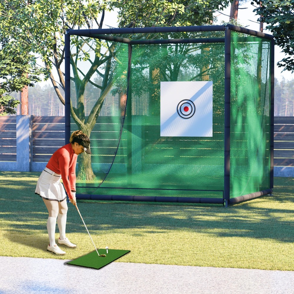 Golf Practice Net 10x10x10ft Metal Frame Hitting Net Kit Golf Training Simulator