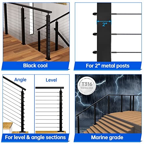 Pack 1/8" Black Cable Railing Hardware Kit Hand Swage For 2"x2" Post 60