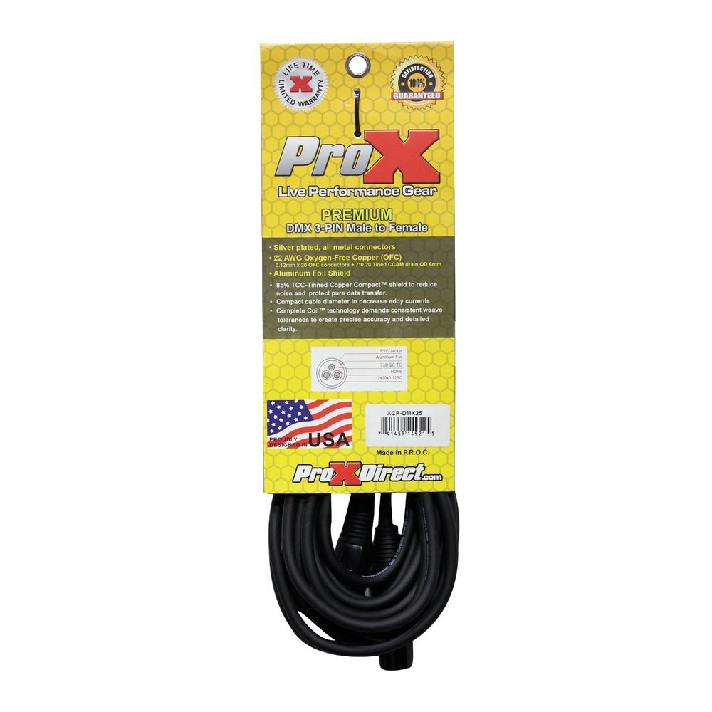 10 Pack 3 Pin DMX 25' ft Stage Lighting Shielded Cables By PRO X