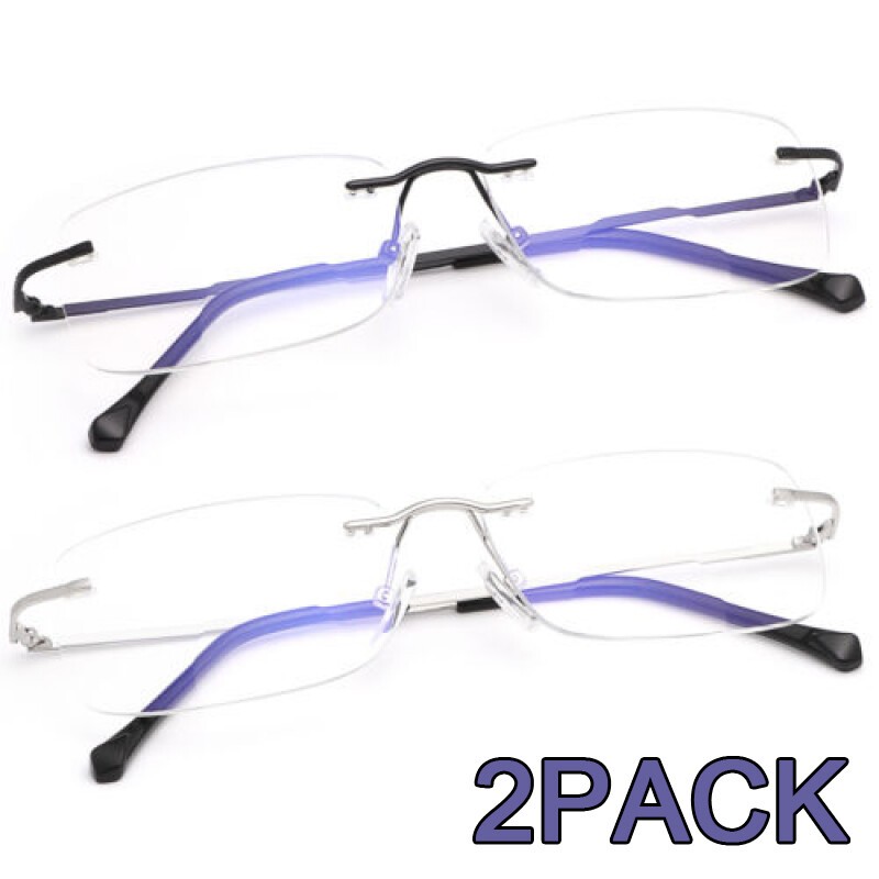 2PACK Rimless Clear Bifocal Reading Glasses Blue Light Blocking Readers +1.0~4.0