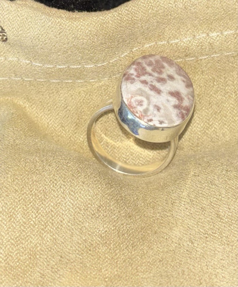 Pink Jasper Sterling Silver Ring - Size 9