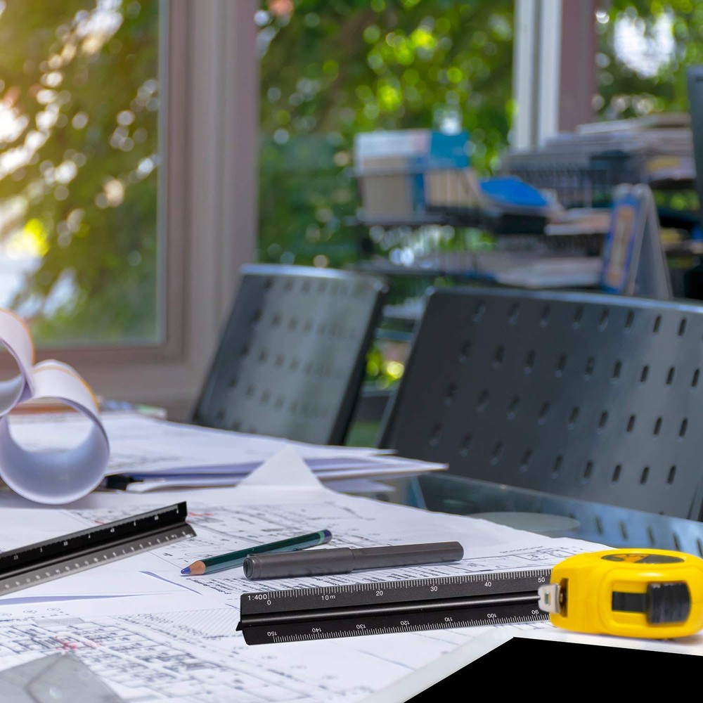 6 Pcs Triangular Ruler Set 12 Inch Engineering Scale Aluminum Architect Draft...