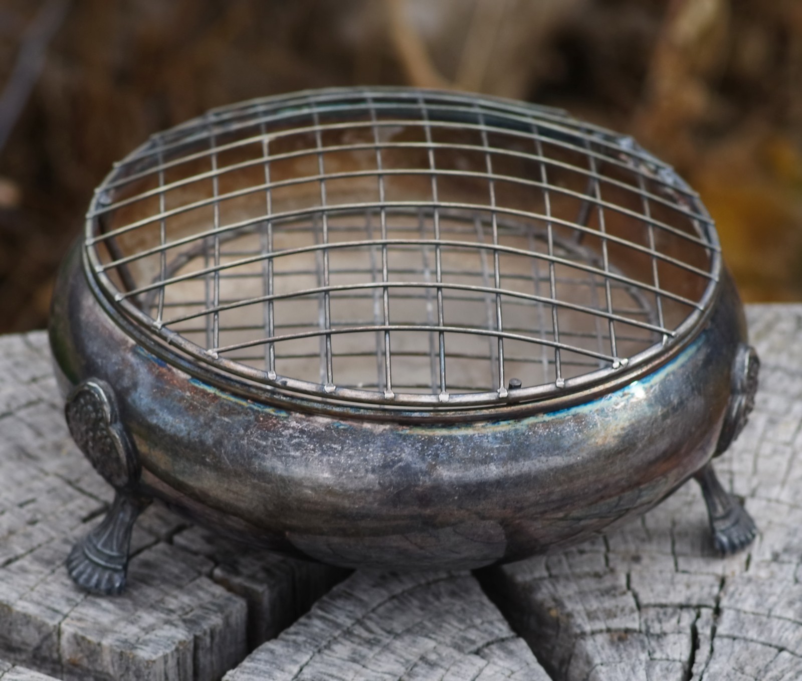 ANTIQUE Silver Plate FLOWER FROG ROSE BOWL Made in USA ART NOUVEAU c.1890's RARE