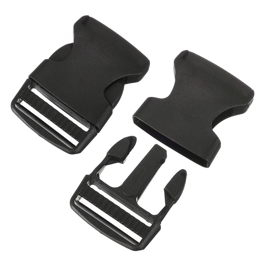 4Pcs 1-1/2" Plastic Dual Adjustable Side Release Buckle for Backpack Strap Black