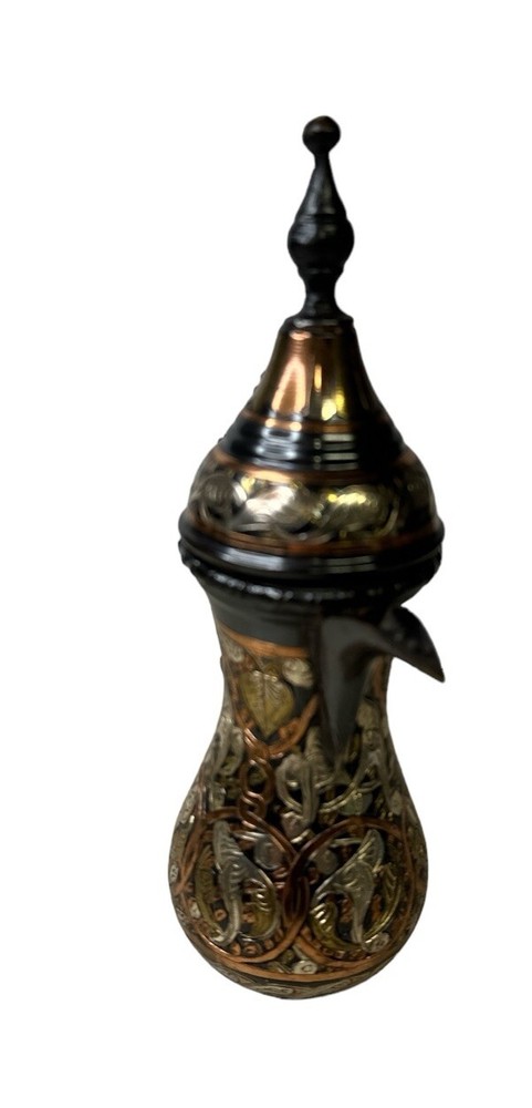 Vintage Beautiful Etched Brass Copper Coffee Tea Pitcher Middle Eastern 8”