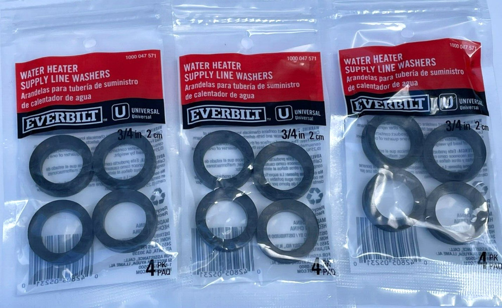 Everbilt Packs of 4 Each Water Heater Supply Line Washers 3/4" (Lot of 3)