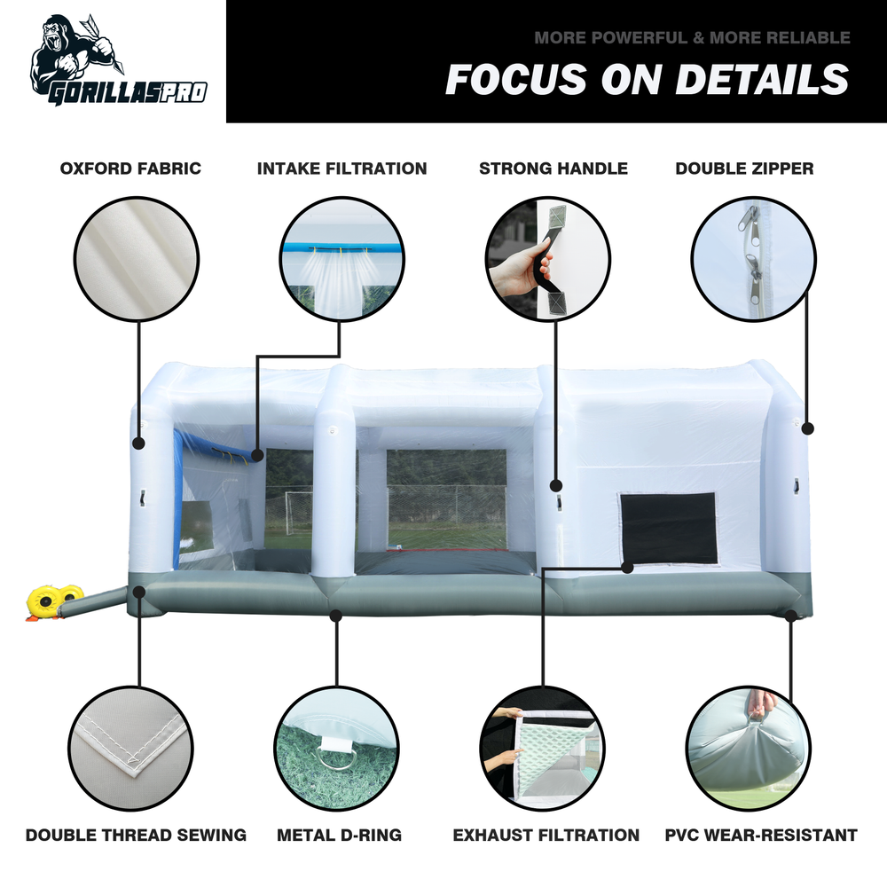 GORILLASPRO 26x15x10Ft Inflatable Paint Booth Portable 2 Blower Air Draft Device