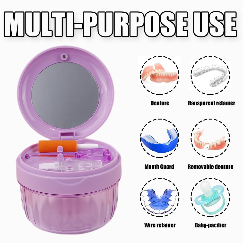 Denture Case, Leak Proof Denture Bath Cup for Travel, LargeCapacity Denture S...