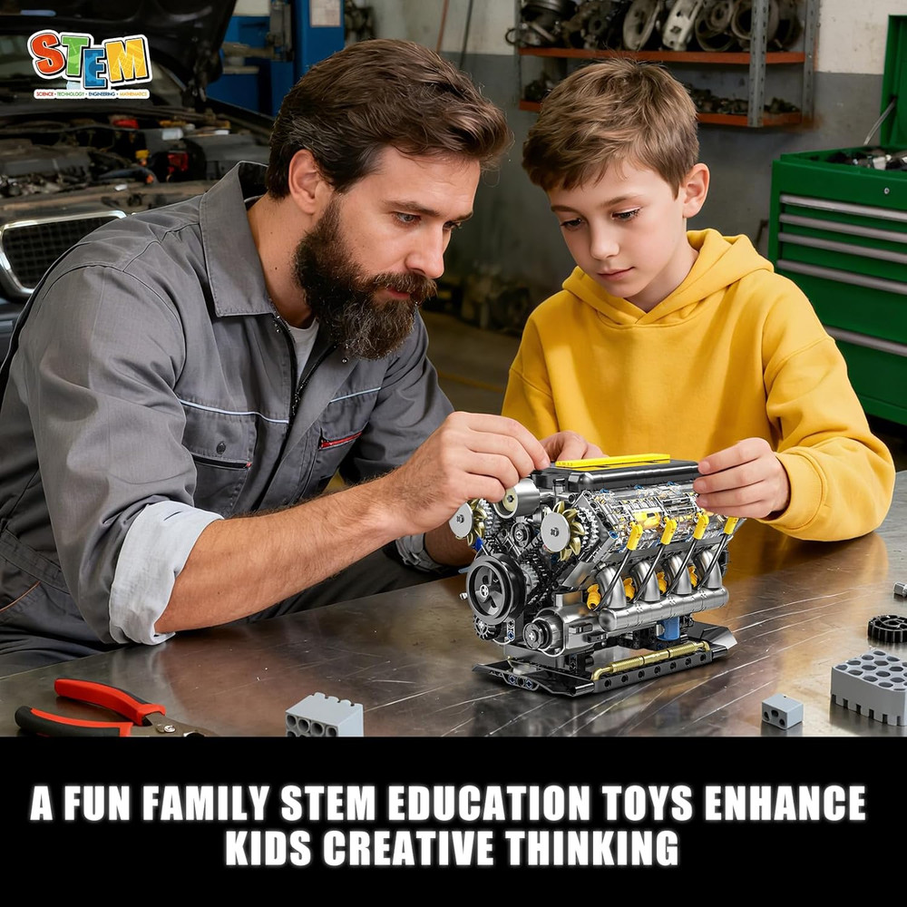 V8 Engine Model Building Kit That Runs - STEM Visible Mini V8 Engine Kit for Adu