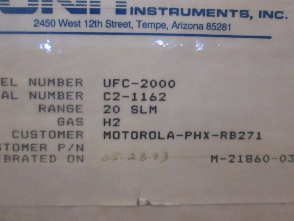 Unit UFC-2000 Mass Flow Controller MFC, H2, 20 SLM, Refurb