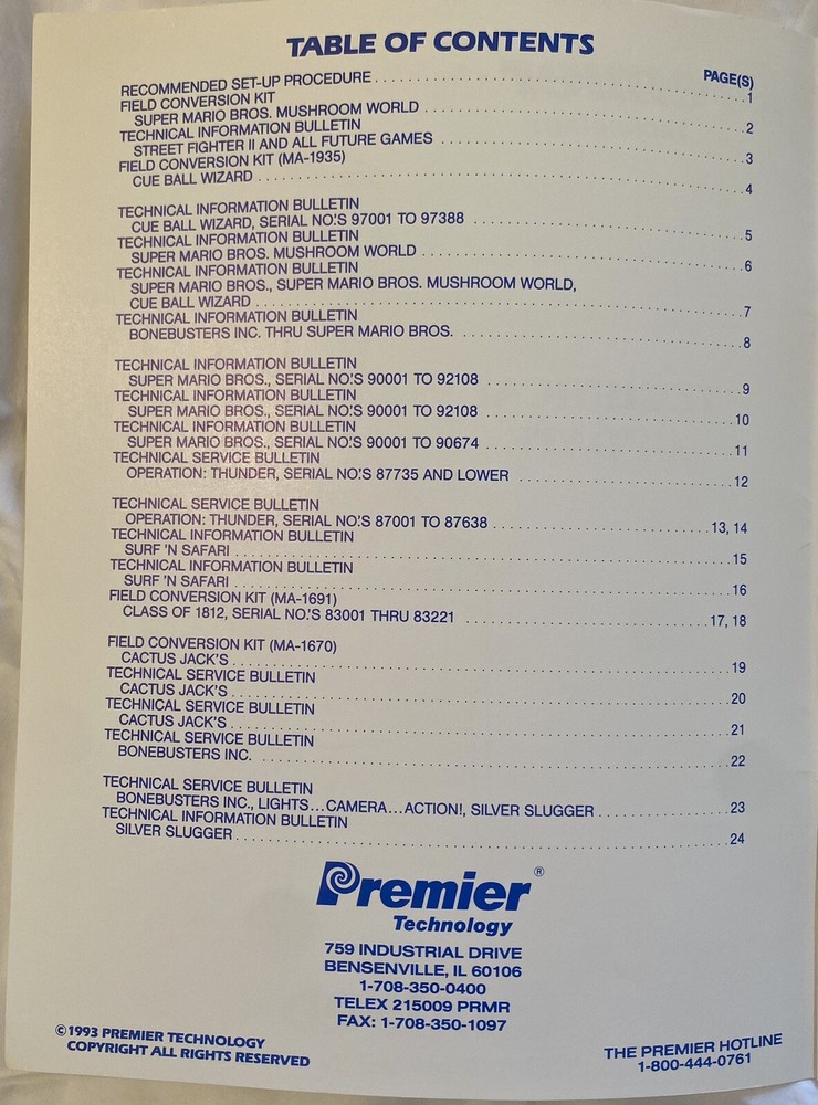 Gottlieb Pinball 1993 Technical Update Manual