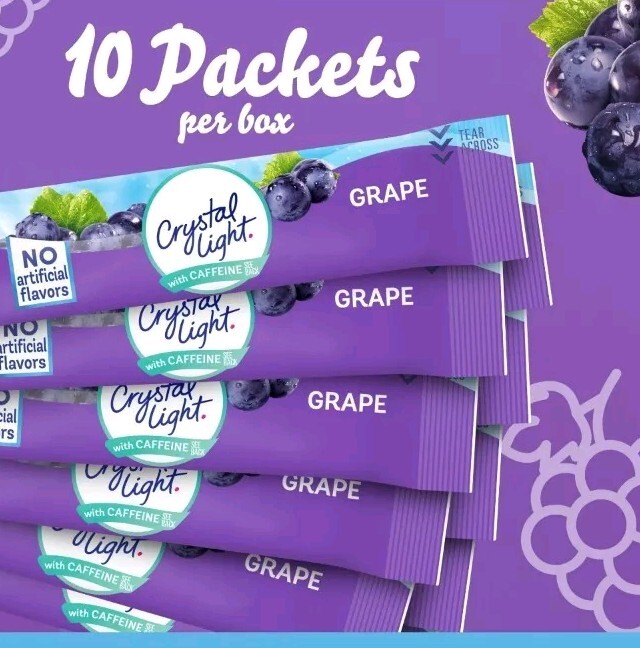 6 Pack Crystal Light On-the-Go Grape Drink Mix With Caffeine 60 Packets
