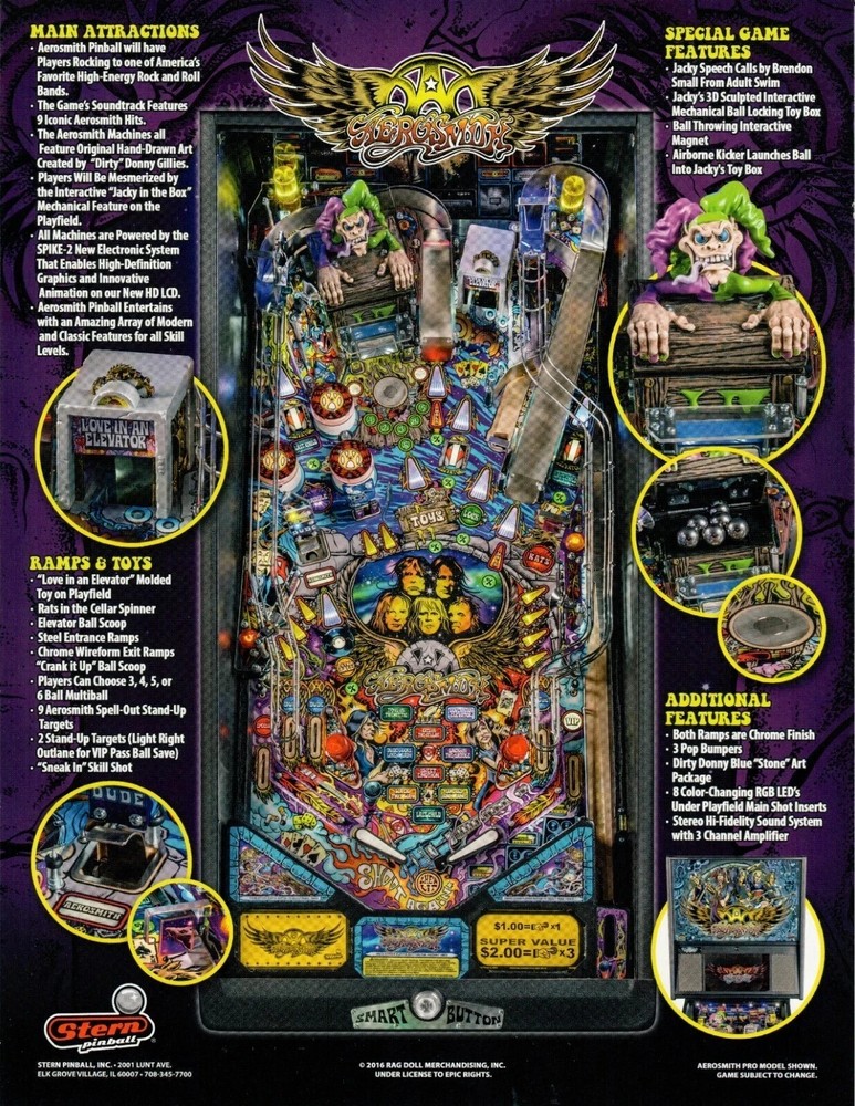 Aerosmith Pro Pinball Machine Game FLYER Original 2016