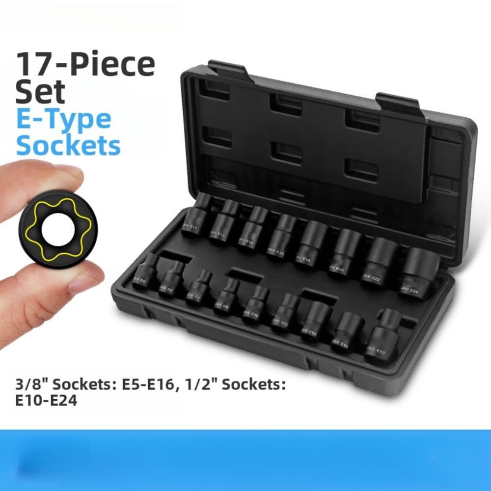 17 Piece E Type Socket Set Quick Bolt Adjustments for Auto and Machinery