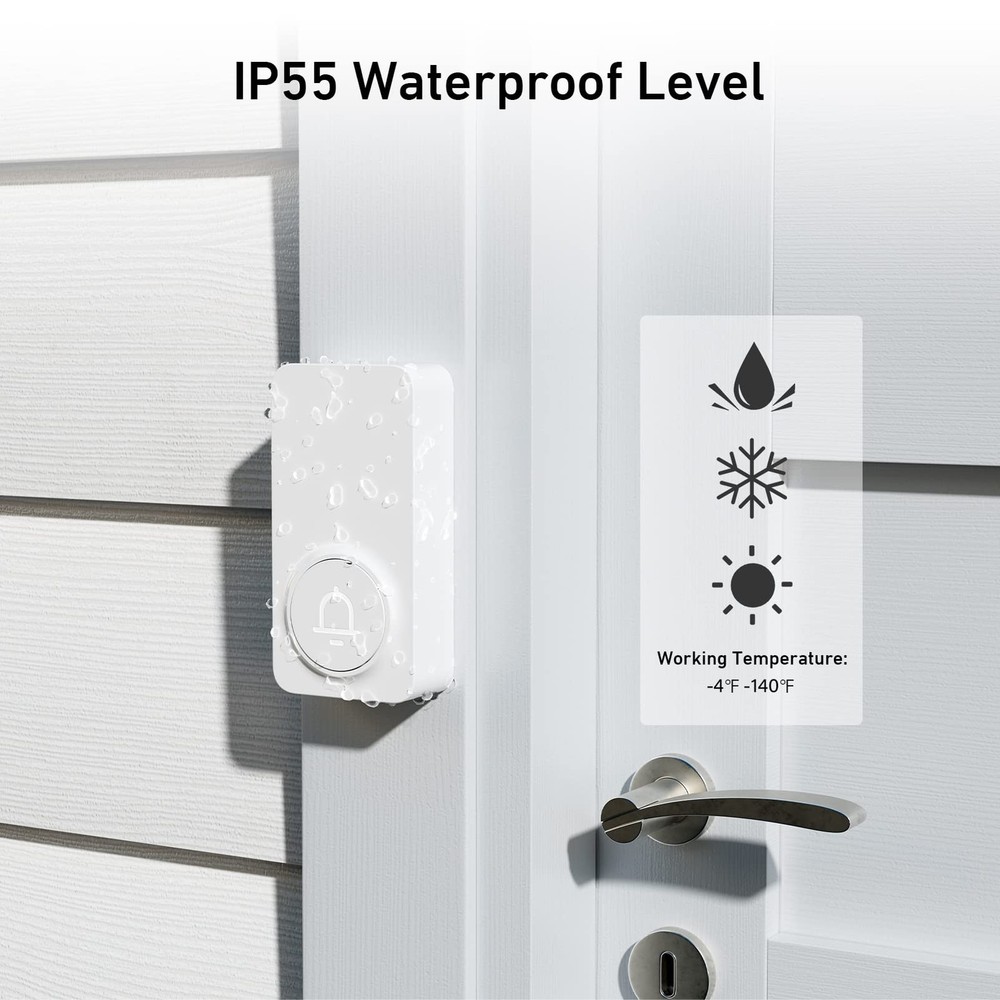 Wireless Doorbell 2 Buttons - Hassle-Installation, 1000ft Range, Adjustable V...